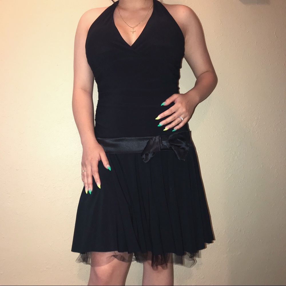Retro Vintage Halter Black Dress